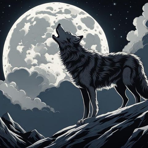 wolf howling at the moon drawing